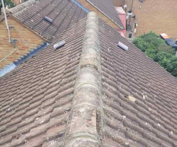 This is a photo of a roof ridge that has just been re-bedded, work carried out by WCT Roofing Long Buckby
